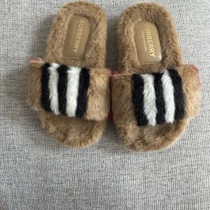 Burberry Furry Slides with Stripes